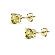 Yellow Gold Flashed Sterling Silver Citrine 5mm Round-Cut Solitaire Stud Earrings