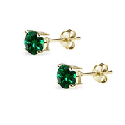 Yellow Gold Flashed Sterling Silver Simulated Emerald 5mm Round-Cut Solitaire Stud Earrings