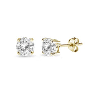 Yellow Gold Flashed Sterling Silver White Topaz 5mm Round-Cut Solitaire Stud Earrings