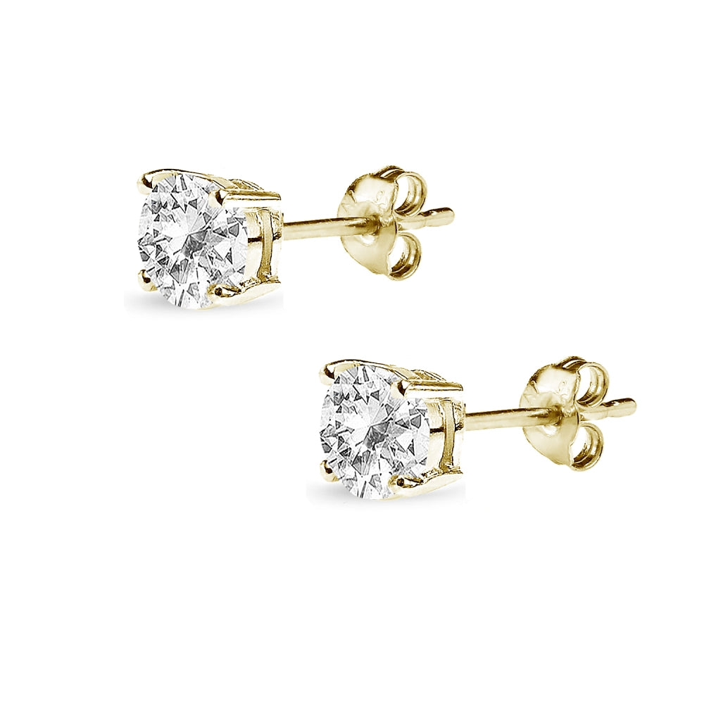 Yellow Gold Flashed Sterling Silver White Topaz 5mm Round-Cut Solitaire Stud Earrings-2