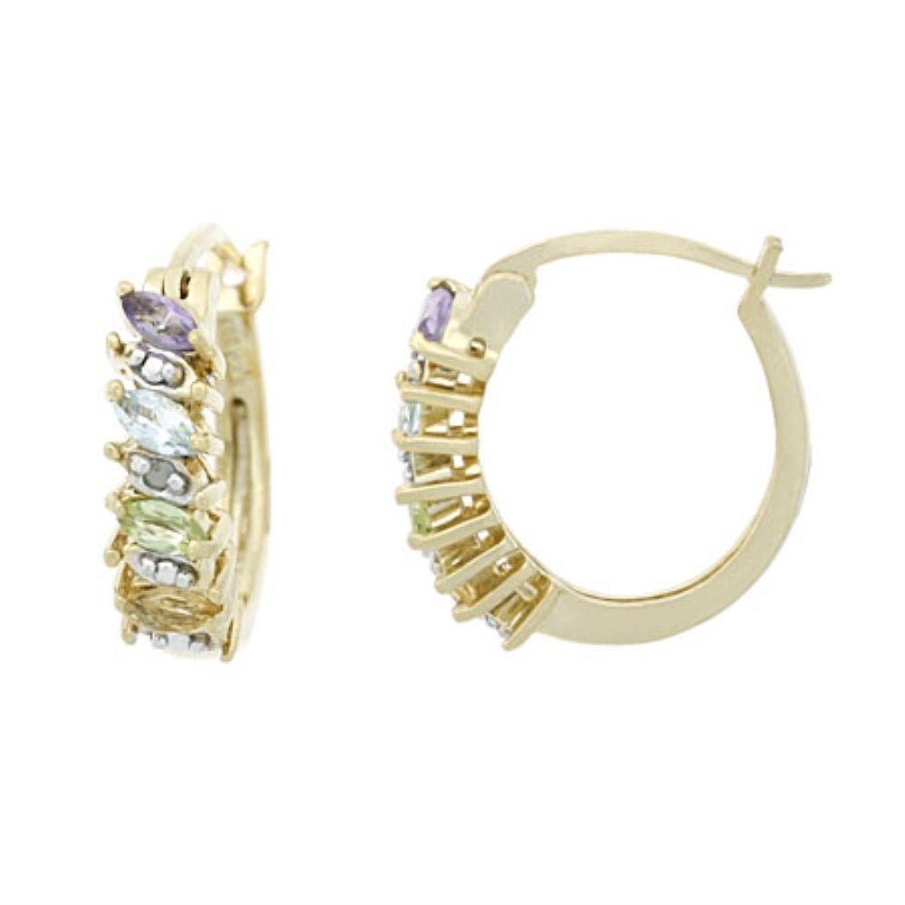 18K Gold over Sterling Silver Multi Gemstone & Diamond Accent Hoop Earrings
