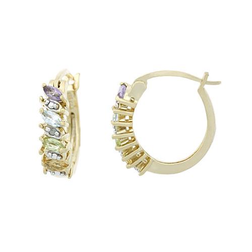 18K Gold over Sterling Silver Multi Gemstone & Diamond Accent Hoop Earrings-2