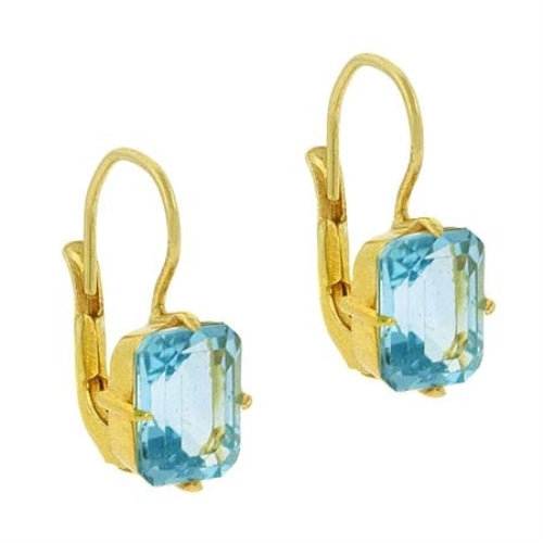 18K Gold over Sterling Silver 5.5ct Blue Topaz Rectangle Leverback Earrings