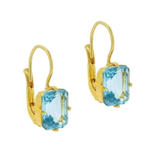 18K Gold over Sterling Silver 5.5ct Blue Topaz Rectangle Leverback Earrings-2