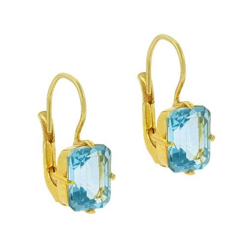 18K Gold over Sterling Silver 5.5ct Blue Topaz Rectangle Leverback Earrings
