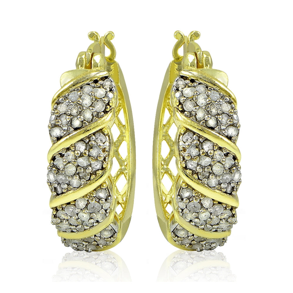 18K Gold Tone Plated 1.00ct TDW Diamond Fancy Hoop Earrings