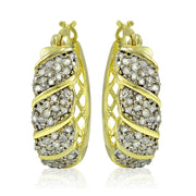 18K Gold Tone Plated 1.00ct TDW Diamond Fancy Hoop Earrings