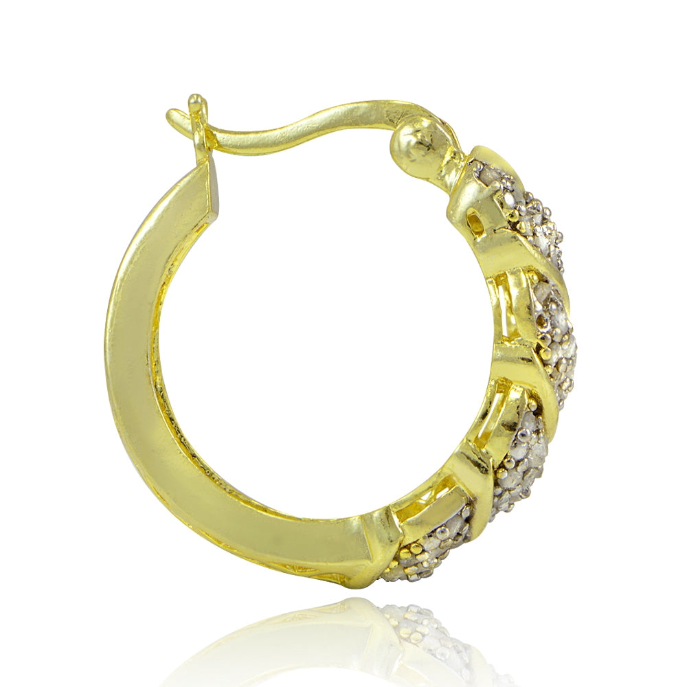 18K Gold Tone Plated 1.00ct TDW Diamond Fancy Hoop Earrings-2