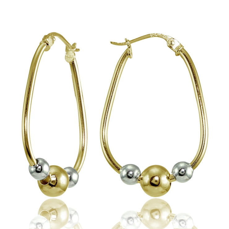 Yellow Gold Flashed Sterling Silver Two-Tone Polished Beaded  Hoop Earrings