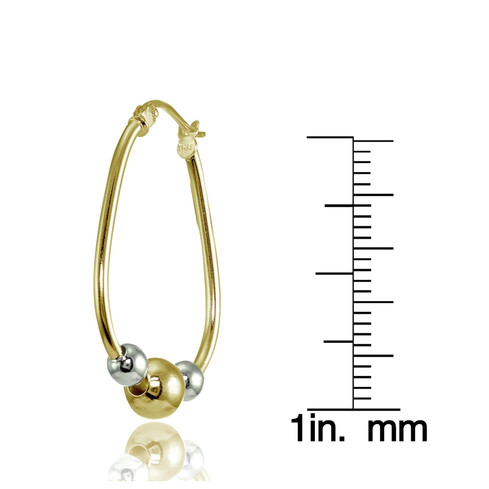 Yellow Gold Flashed Sterling Silver Two-Tone Polished Beaded  Hoop Earrings-3