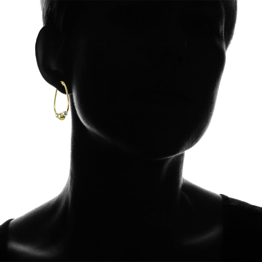 Yellow Gold Flashed Sterling Silver Two-Tone Polished Beaded  Hoop Earrings-4