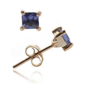 18K Rose Gold over Sterling Silver Tanzanite CZ Square Stud Earrings, 4mm