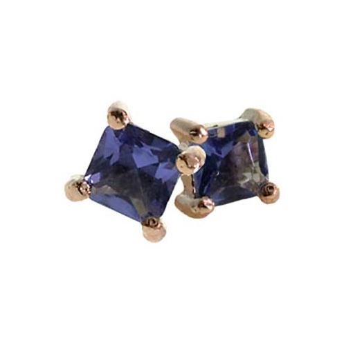 18K Rose Gold over Sterling Silver Tanzanite CZ Square Stud Earrings, 4mm-2