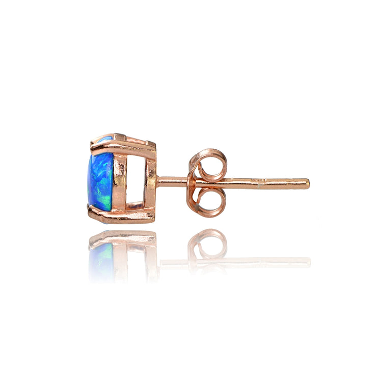 Rose Gold Tone over Sterling Silver Created Blue Opal 6x4 Oval Stud Earrings