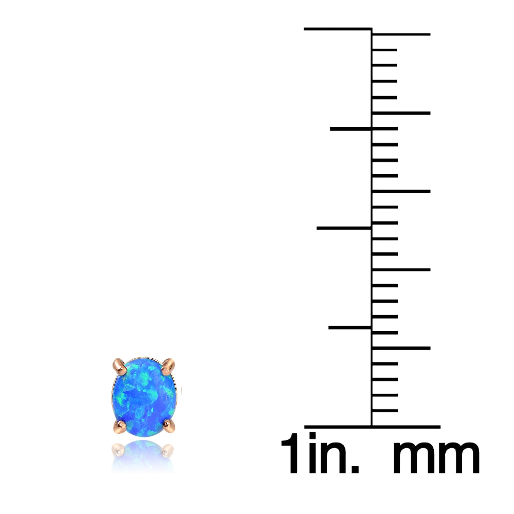 Rose Gold Tone over Sterling Silver Created Blue Opal 6x4 Oval Stud Earrings-4