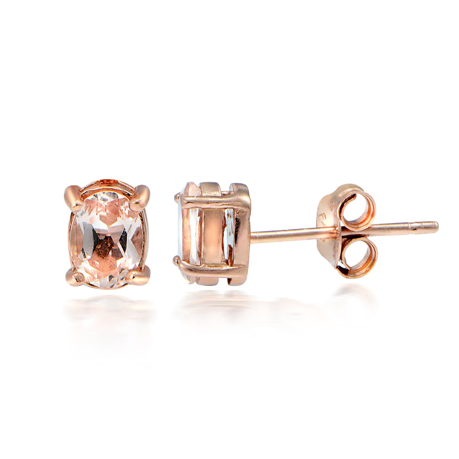 18K Rose over Silver 0.60ct Morganite 6X4 Oval Stud Earrings