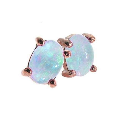 18K Rose Gold over Sterling Silver Created White Opal 6x4 Oval Stud Earrings-2