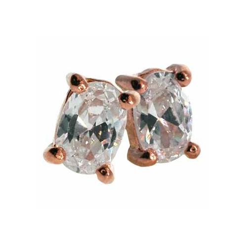 18K Rose Gold over Sterling Silver CZ 6x4 Oval Stud Earrings-2