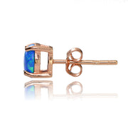 Rose Gold Tone over Sterling Silver Created Blue Opal  6mm Round Stud Earrings