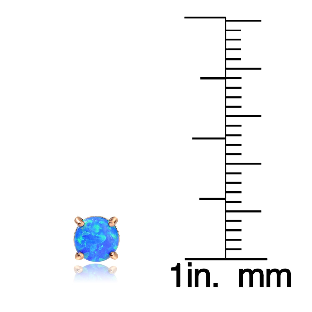 Rose Gold Tone over Sterling Silver Created Blue Opal  6mm Round Stud Earrings-4