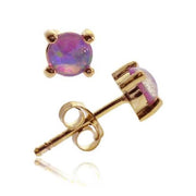 18K Gold Over Sterling Silver Created Pink Opal 6mm Round Stud Earrings