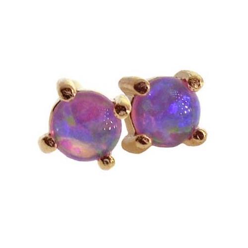 18K Gold Over Sterling Silver Created Pink Opal 6mm Round Stud Earrings-2