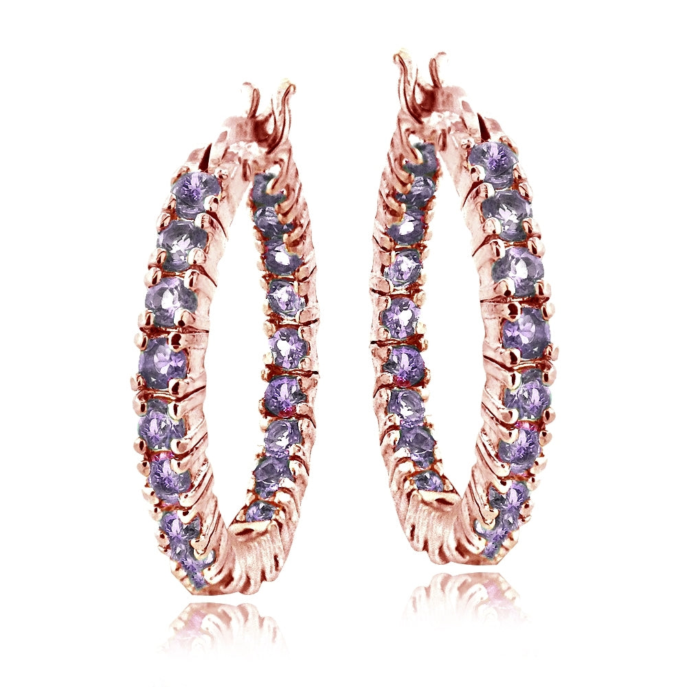 Rose Gold Tone Over Sterling Silver Amethyst Inside Out Hoop Earrings