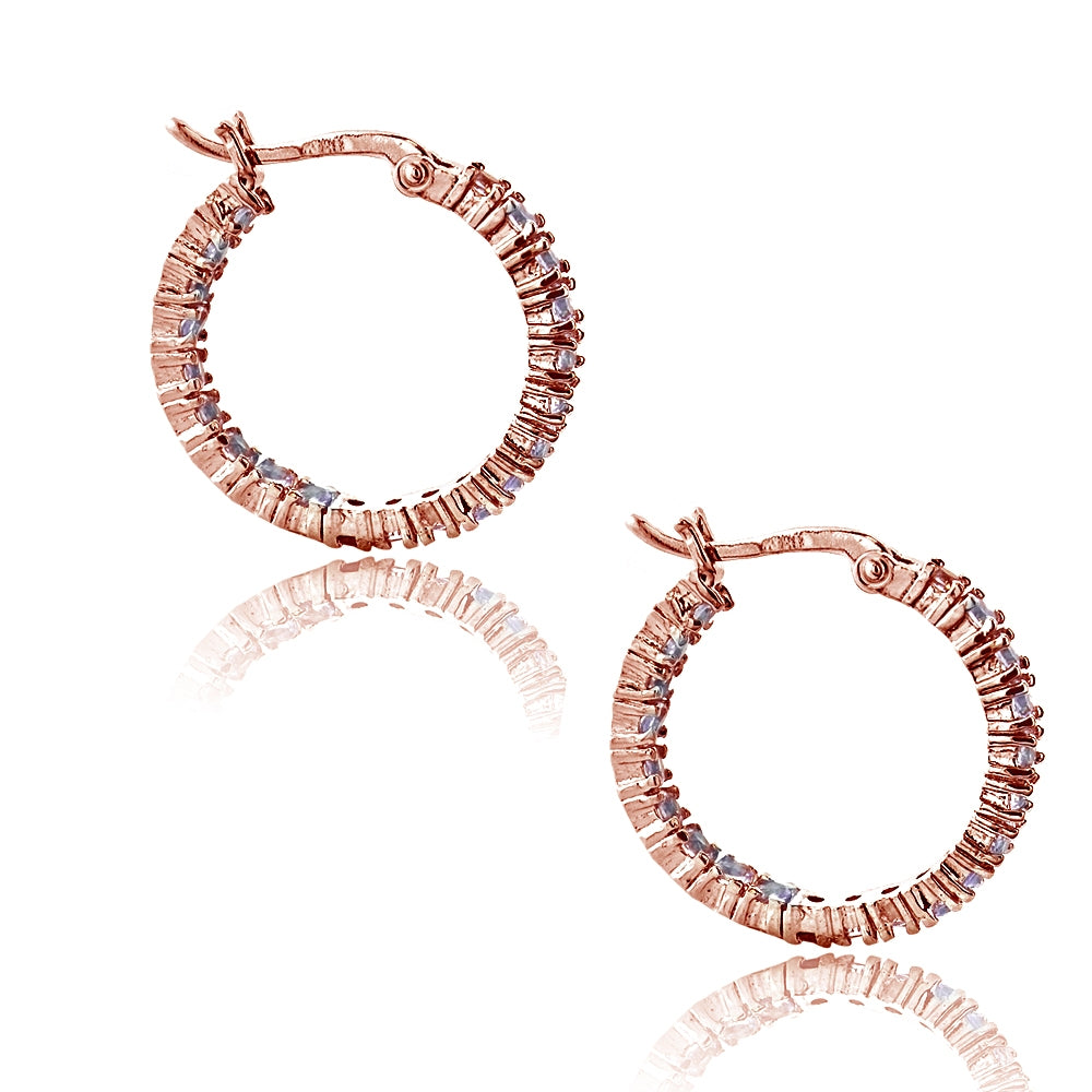 Rose Gold Tone Over Sterling Silver Amethyst Inside Out Hoop Earrings-2