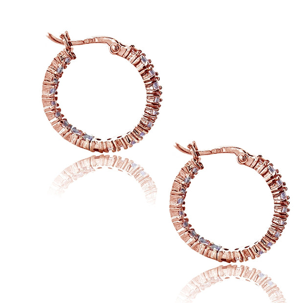 Rose Gold Tone Over Sterling Silver Amethyst Inside Out Hoop Earrings