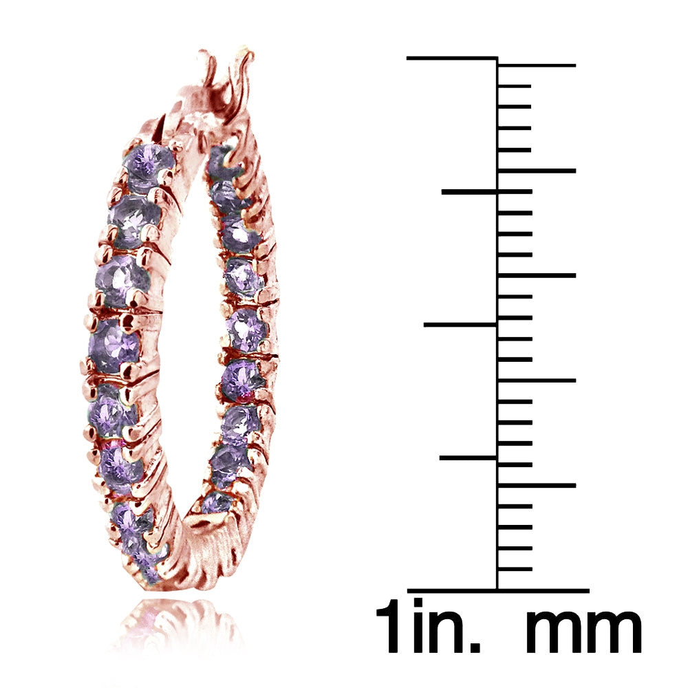 Rose Gold Tone Over Sterling Silver Amethyst Inside Out Hoop Earrings-3