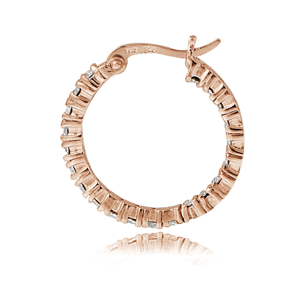 Rose Gold Tone over Sterling Silver Cubic Zirconia 3mm Round Hoop Earrings, 20mm-2