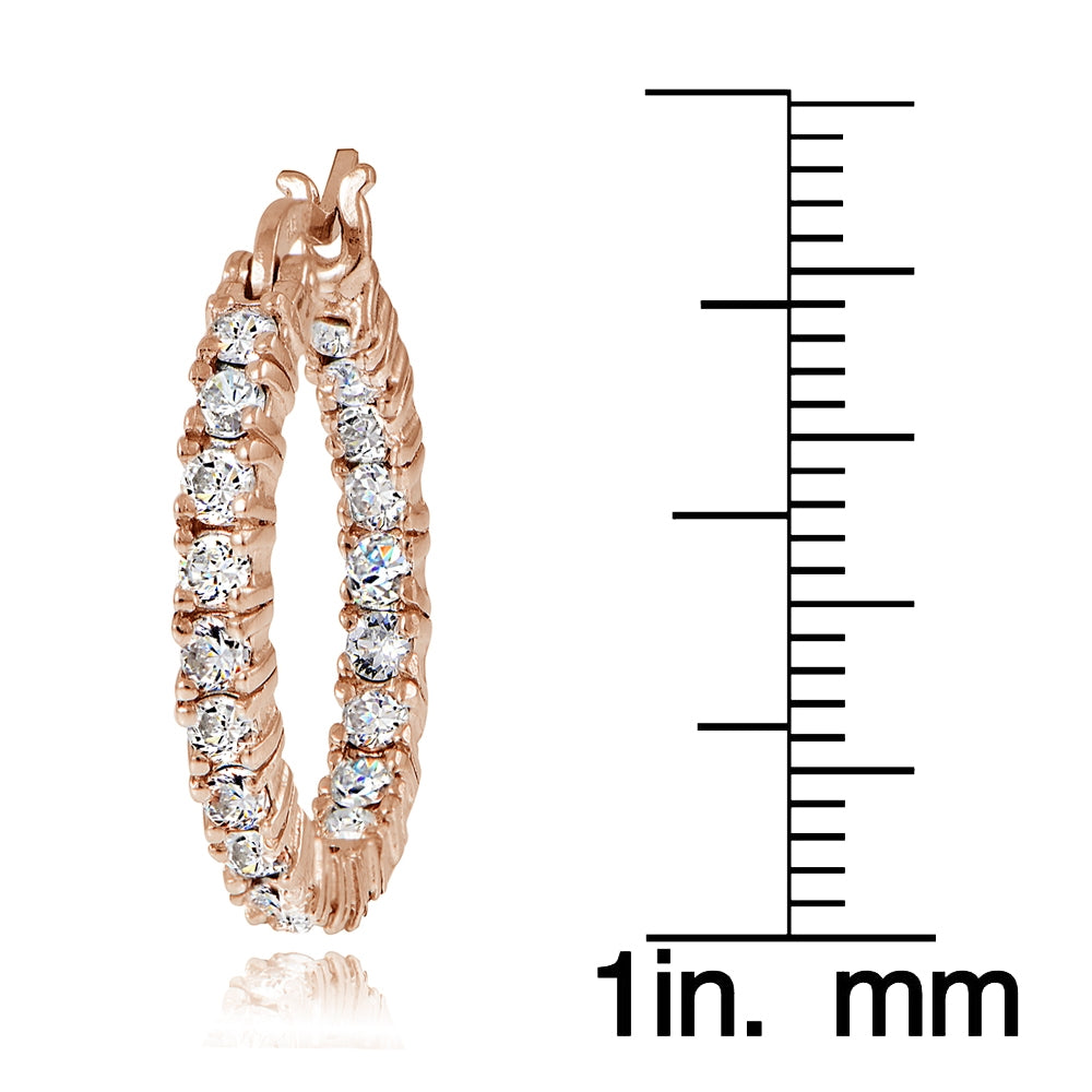 Rose Gold Tone over Sterling Silver Cubic Zirconia 3mm Round Hoop Earrings, 20mm-3