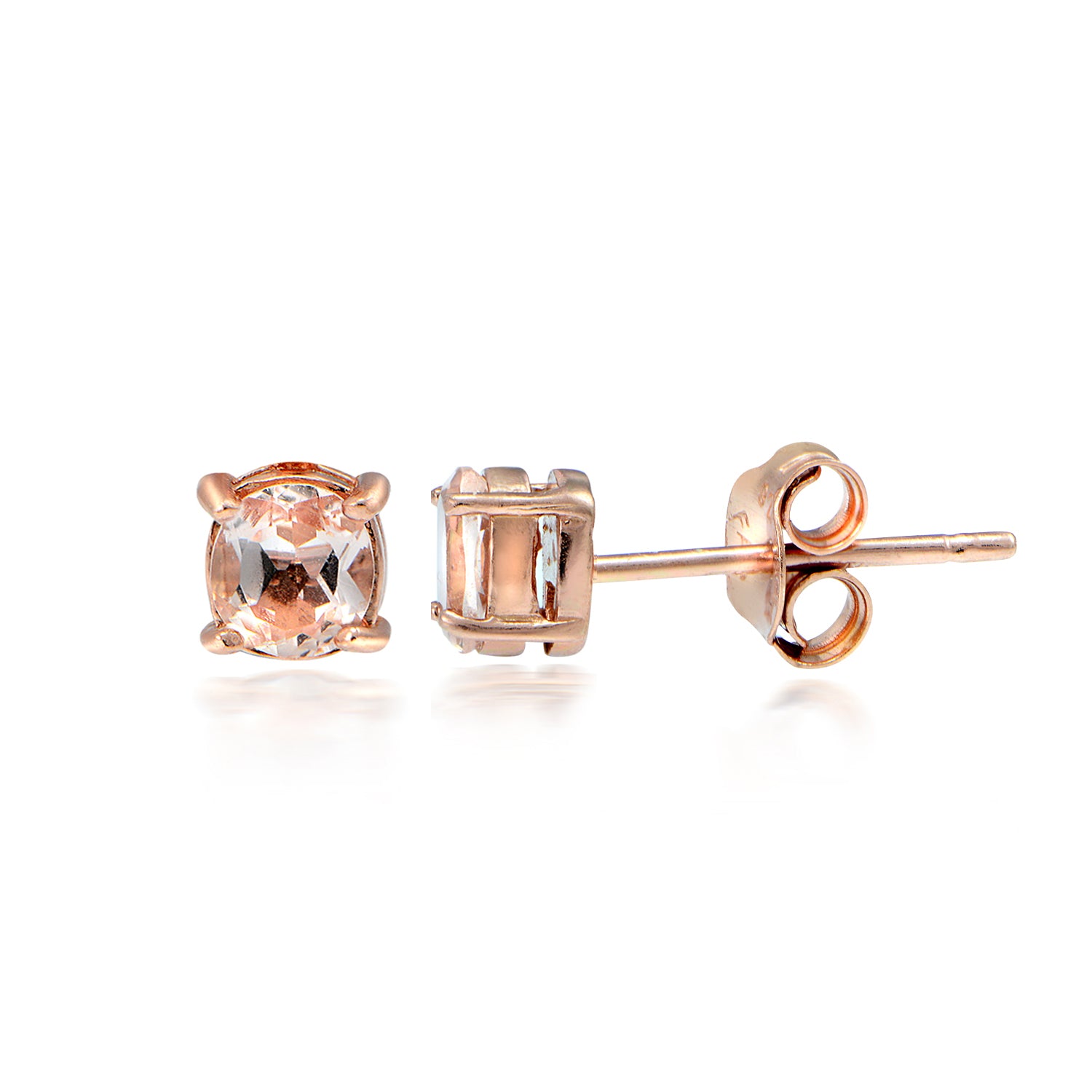 18K Rose Gold over Silver 0.45ct Morganite 4mm Round Stud Earrings