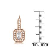 Rose Gold Flashed Sterling Silver Cubic Zirconia Rectangle Leverback Earrings