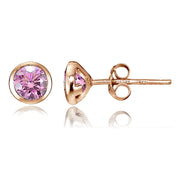 Rose Gold Tone Over Sterling Silver Pink Cubic Zirconia Bezel Martini Set Stud Earrings