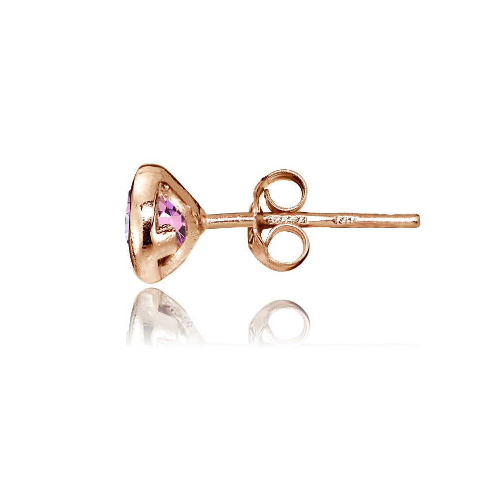 Rose Gold Tone Over Sterling Silver Pink Cubic Zirconia Bezel Martini Set Stud Earrings-3