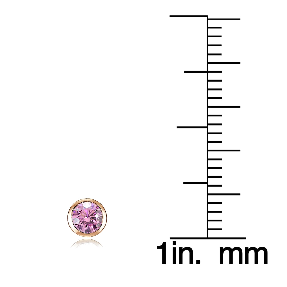 Rose Gold Tone Over Sterling Silver Pink Cubic Zirconia Bezel Martini Set Stud Earrings-4