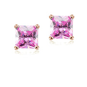 Rose Gold Tone over Sterling Silver 6ct Light Pink Cubic Zirconia 8mm Square Stud Earrings