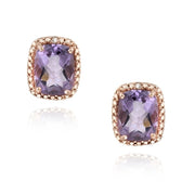 18K Rose Gold over Sterling Silver 4ct Amethyst & Diamond Accent Cushion Cut Earrings