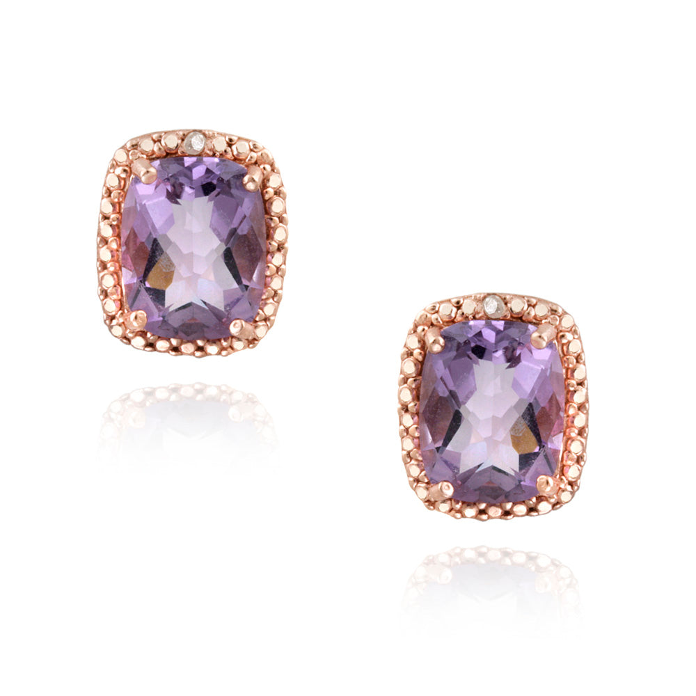 18K Rose Gold over Sterling Silver 4ct Amethyst & Diamond Accent Cushion Cut Earrings-2