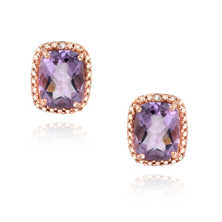 18K Rose Gold over Sterling Silver 4ct Amethyst & Diamond Accent Cushion Cut Earrings