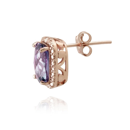 18K Rose Gold over Sterling Silver 4ct Amethyst & Diamond Accent Cushion Cut Earrings-3