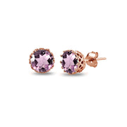 Rose Gold Flashed Sterling Silver Created Alexandrite Crown Stud Earrings