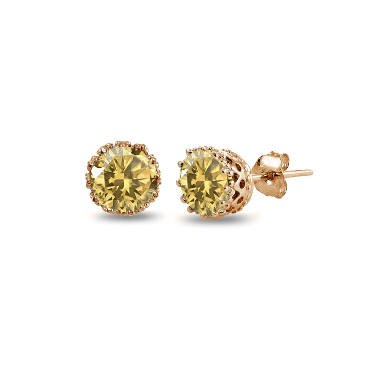 Rose Gold Flashed Sterling Silver Citrine Crown Stud Earrings