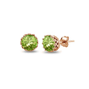Rose Gold Flashed Sterling Silver Created Peridot Crown Stud Earrings