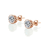 Rose Gold Flashed Sterling Silver Cubic Zirconia Crown Stud Earrings