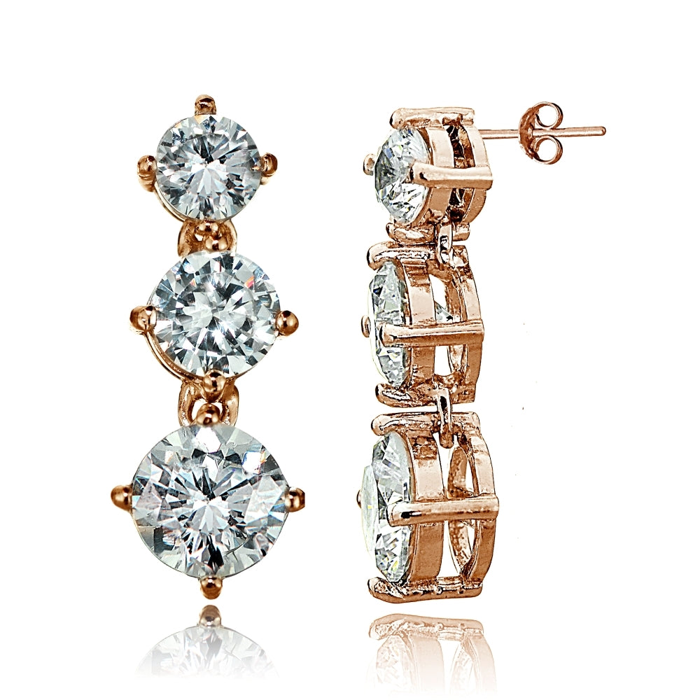Rose Gold Tone over Sterling Silver Cubic Zirconia Double Curve Crawler Climber Hook Earrings