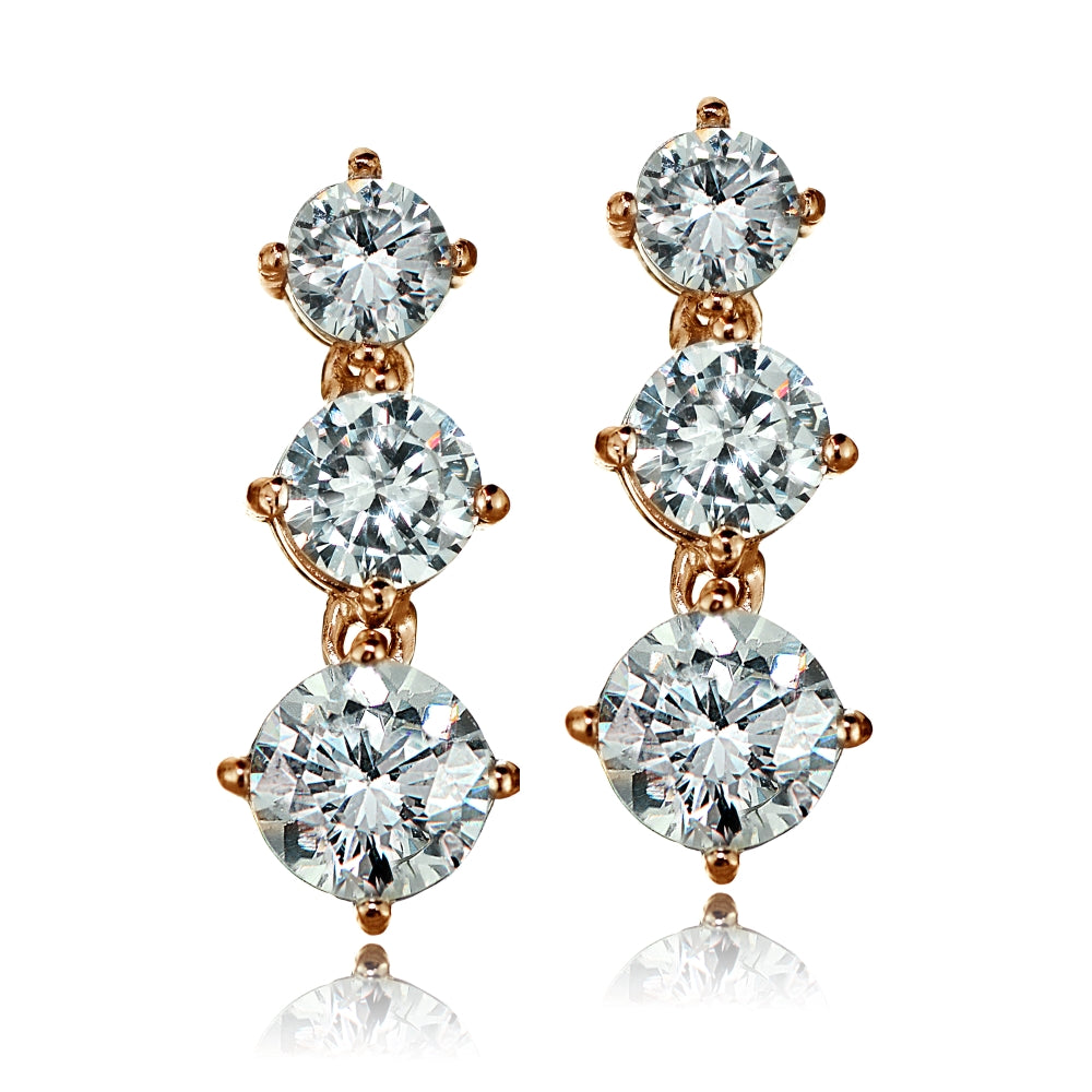 Rose Gold Tone over Sterling Silver Cubic Zirconia Double Curve Crawler Climber Hook Earrings-2