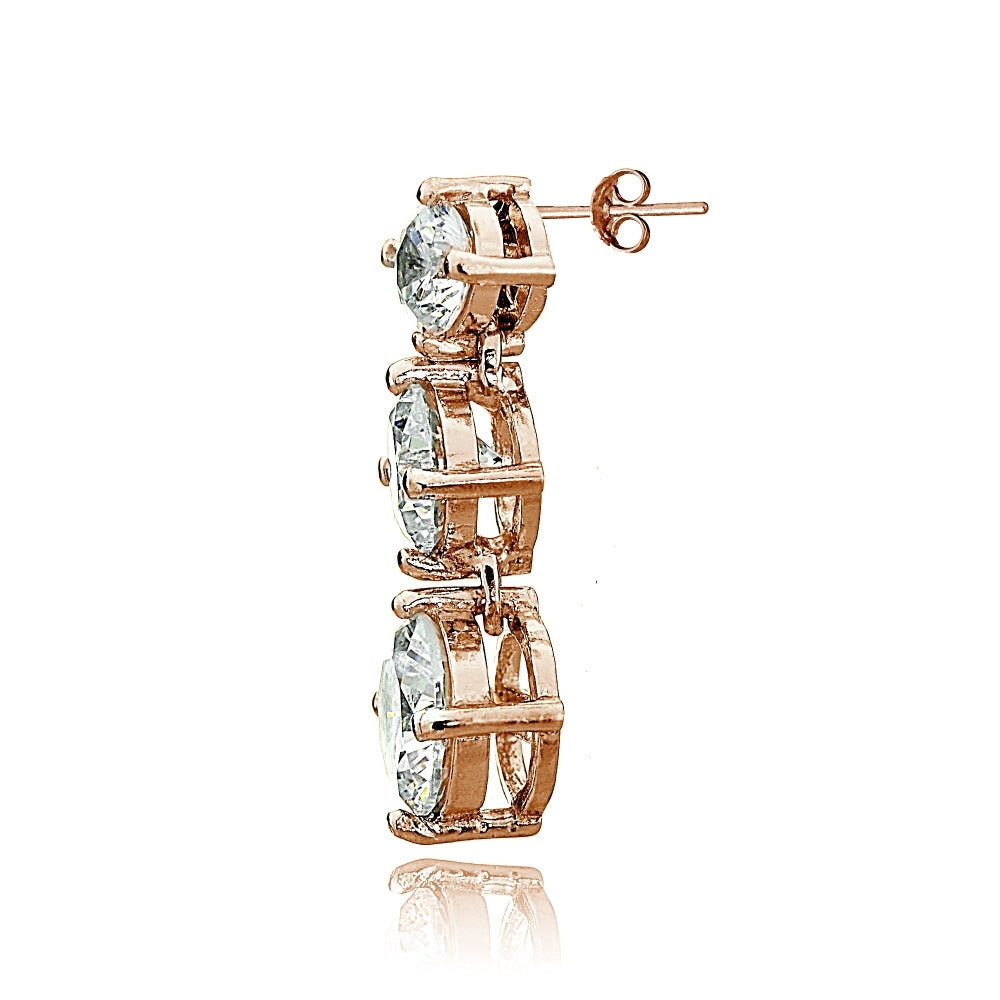 Rose Gold Tone over Sterling Silver Cubic Zirconia Double Curve Crawler Climber Hook Earrings-3