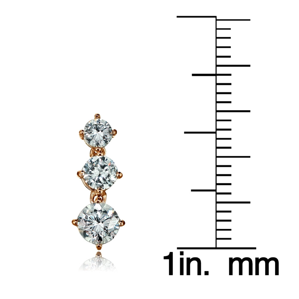 Rose Gold Tone over Sterling Silver Cubic Zirconia Double Curve Crawler Climber Hook Earrings-4